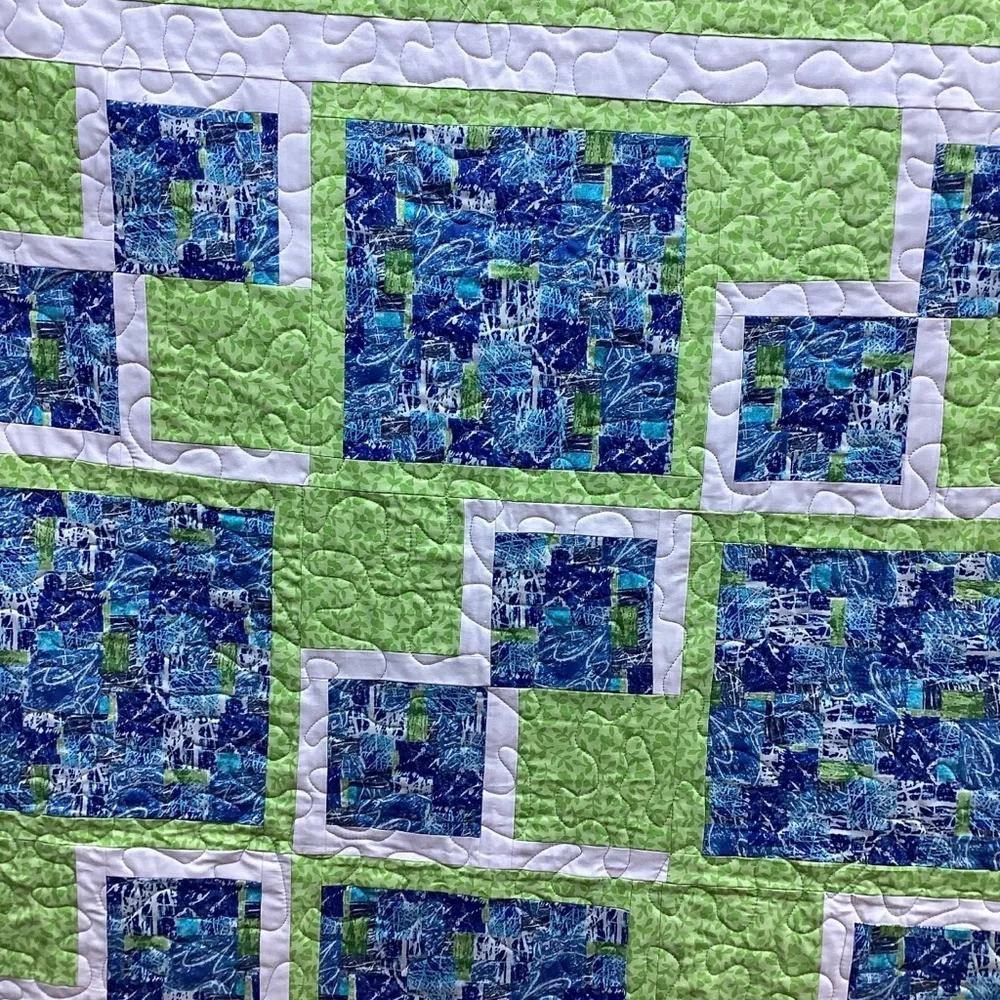 Blue & Lime Patchwork Quilt